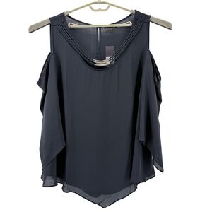 Bold Elements Cold Shoulder Top Women 3X Black New Chiffon Gold Hardware Blouse